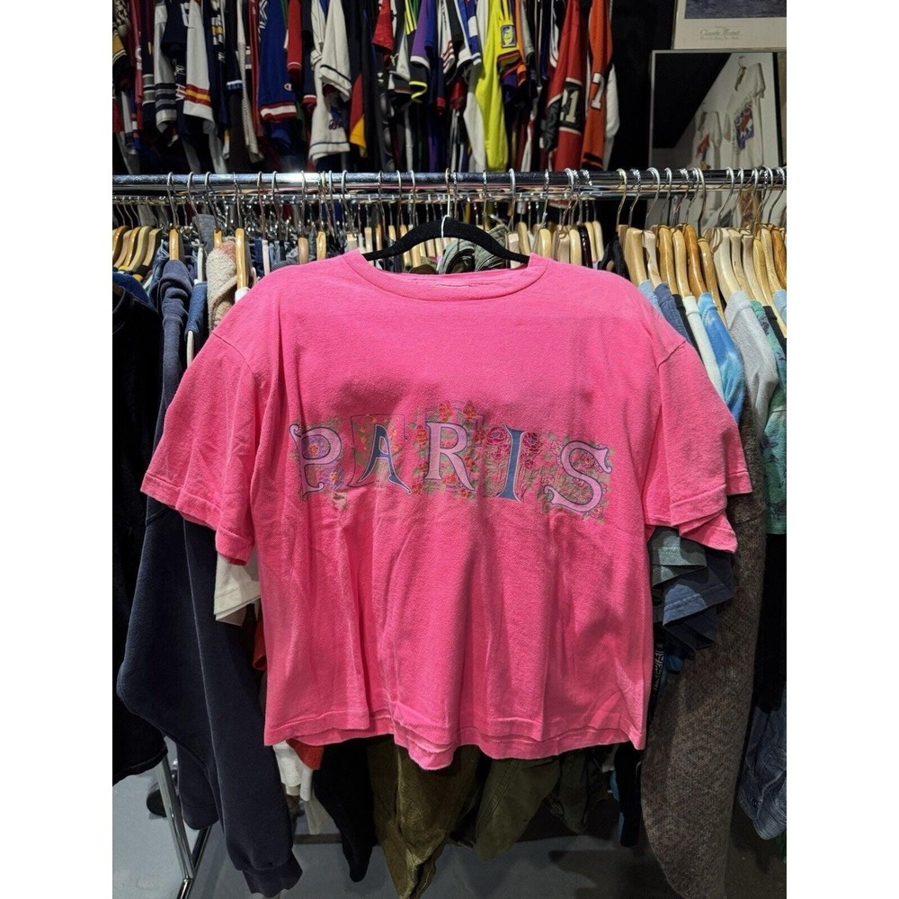 Vintage 90s Freeze Tag Paris France Hot Pink Crop Top OSFA - Picture 2 of 5